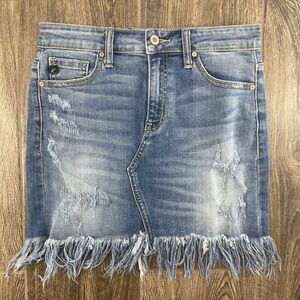 KanCan Distressed Denim Skirt Frayed Hem Blue Jean Mini Skirt KC8390M Size S
